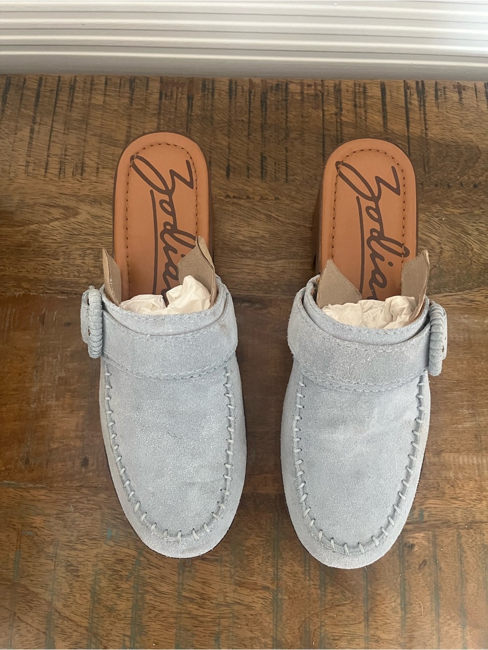 Zodiac Godiva Light Blue Suede Slip-On Mules